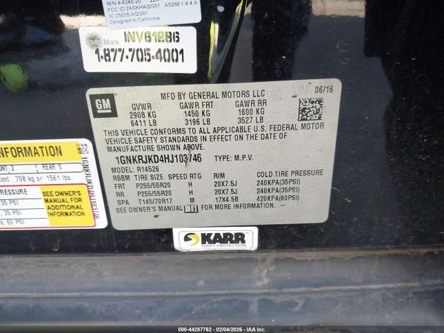 1GNKRJKD4HJ103746 Chevrolet Traverse Premier