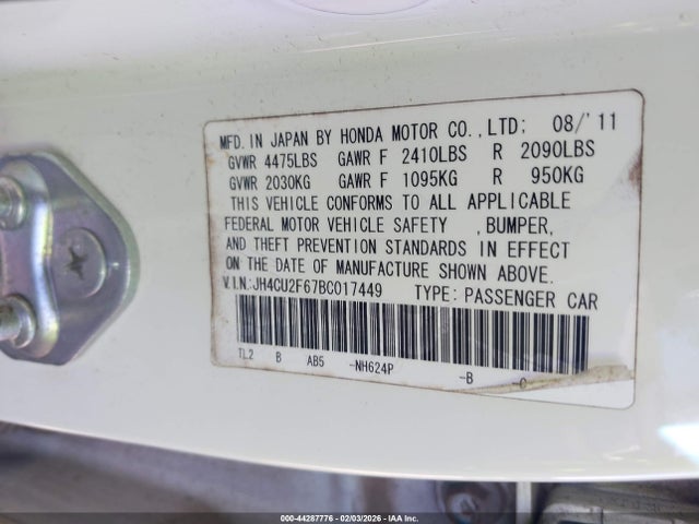 Продажа на аукционе авто 2011 Acura Tsx 2.4, vin: JH4CU2F67BC017449, номер лота: 44287776