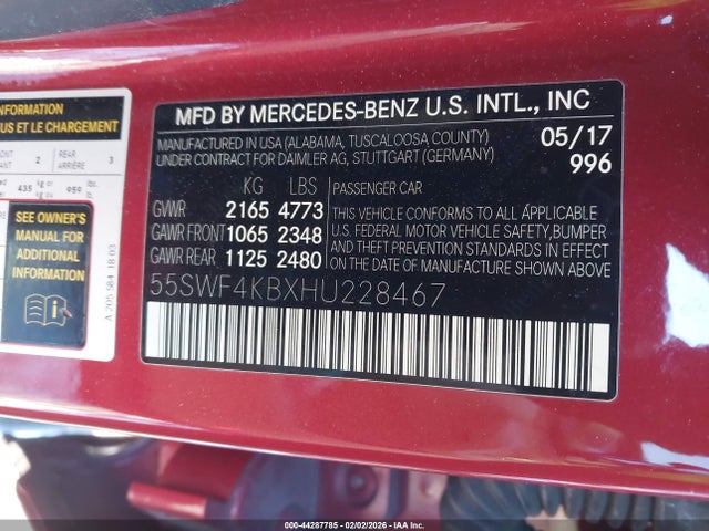 Продажа на аукционе авто 2017 Mercedes-benz C 300 4matic, vin: 55SWF4KBXHU228467, номер лота: 44287785