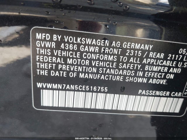 2012 VOLKSWAGEN CC WVWMN7AN5CE516755 Photo 8