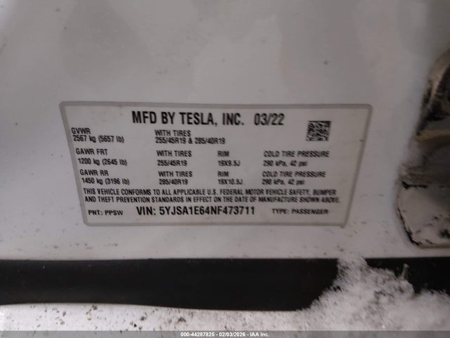 Aukcja sprzedaży 2022 Tesla Model S Plaid Tri Motor All-wheel Drive, vin: 5YJSA1E64NF473711, numer aukcji: 44287825