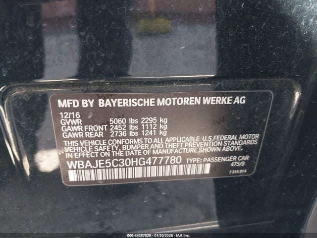 BMW 540I 2017 WBAJE5C30HG477780 Image 9