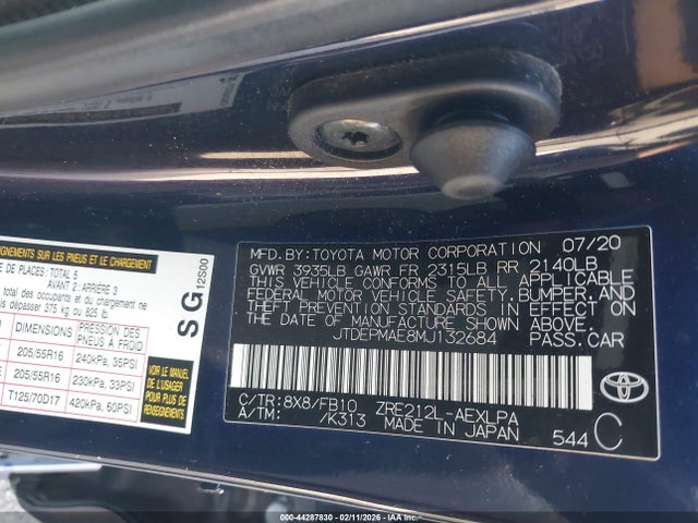 JTDEPMAE8MJ132684 Toyota COROLLA LE