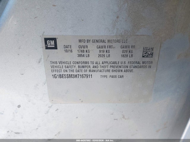 1G1BE5SM3H7167911 Chevrolet Cruze Lt Auto