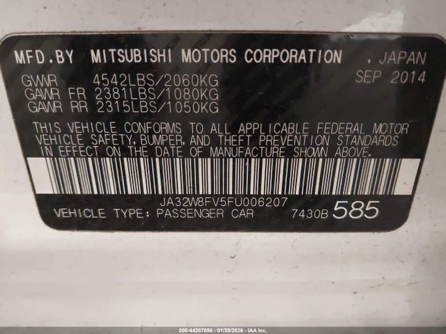 2015 MITSUBISHI LANCER EVOLUTION JA32W8FV5FU006207 Photo 8