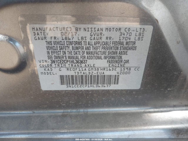 3N1CE2CP1HL363637 Nissan Versa Note Sv