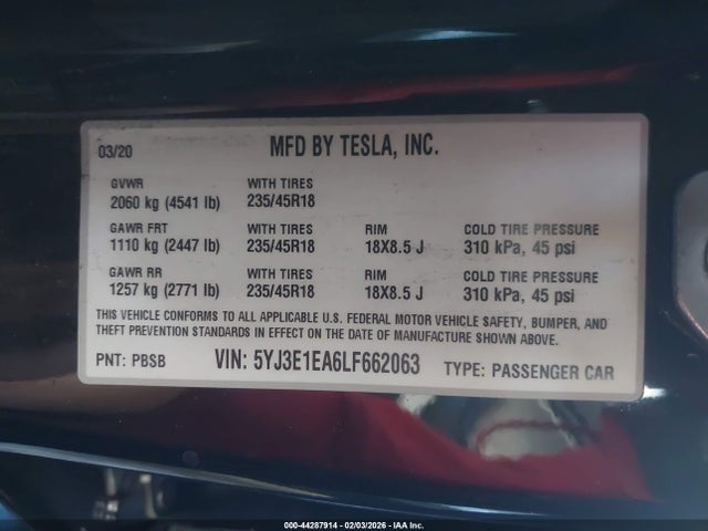 2020 TESLA MODEL 3 5YJ3E1EA6LF662063 Photo 8