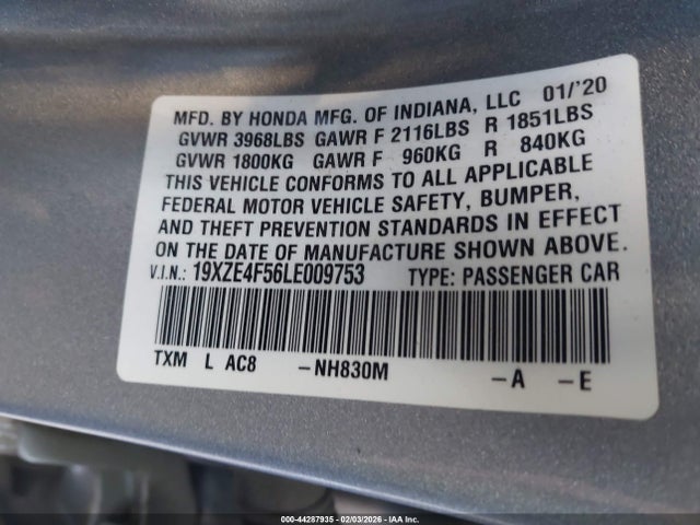 Honda INSIGHT EX 2020 19XZE4F56LE009753 Image 9