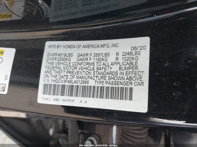 1HGCV3F46LA012695 Honda Accord Hybrid Ex
