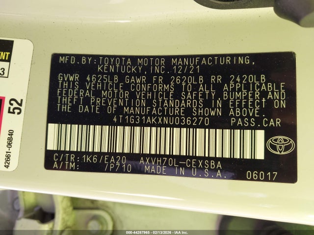 4T1G31AKXNU036270 Toyota Camry Se Hybrid