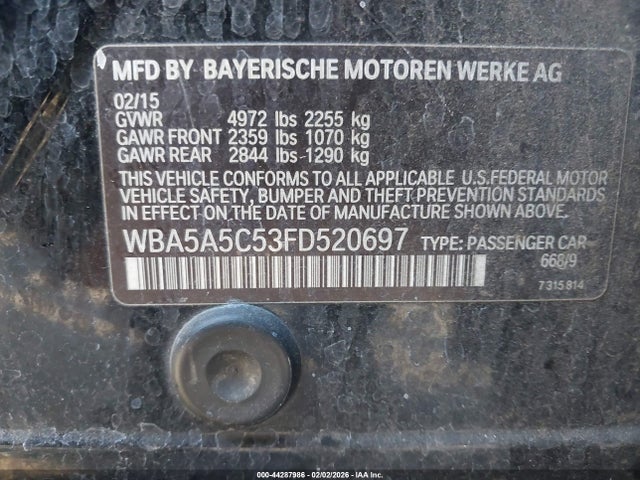 BMW 528I 2015 WBA5A5C53FD520697 Image 9