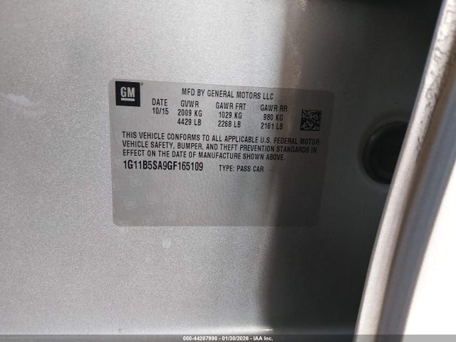 1G11B5SA9GF165109 Chevrolet Malibu Limited Ls