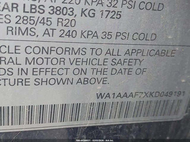 2019 AUDI Q7 WA1AAAF7XKD049191 Photo 8