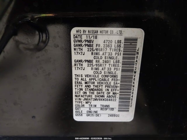 JN8AT2MV6KW384822 Nissan ROGUE SV
