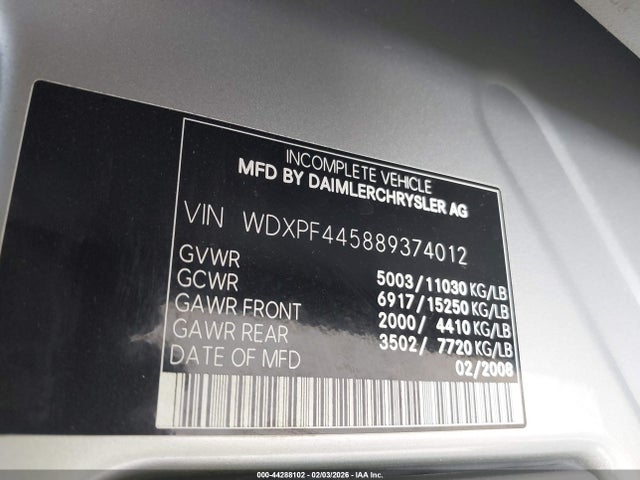 2008 Dodge Sprinter 3500 მანქანა იყიდება აუქციონზე, vin: WDXPF445889374012, აუქციონის ნომერი: 44288102
