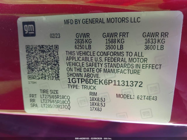 44288103 :رقم المزاد ، 1GTP6DEK6P1131372 vin ، 2023 Gmc Canyon 4wd  Short Box At4 مزاد بيع
