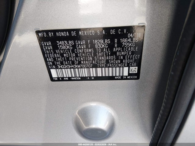 3HGGK5H43KM700707 Honda FIT LX