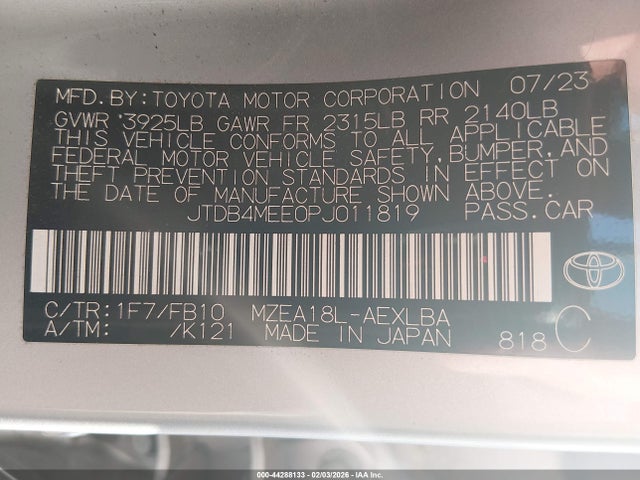 Toyota COROLLA LE 2023 JTDB4MEE0PJ011819 Image 9