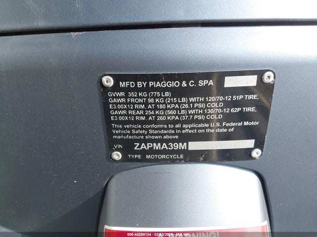Aukcja sprzedaży 2020 Vespa Other, vin: ZAPMA39M2L5400248, numer aukcji: 44288134