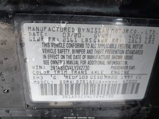 3N1AB8CV4LY242730 Nissan Sentra Sv Xtronic Cvt