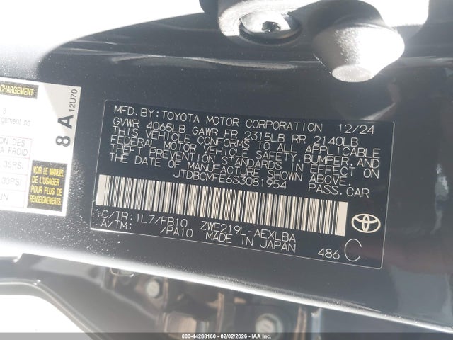 JTDBCMFE6S3081954 Toyota Corolla Hybrid Le