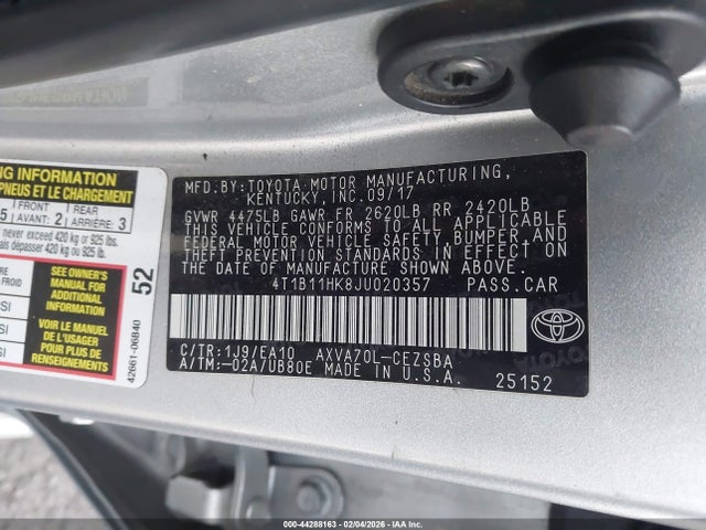 Toyota CAMRY SE 2018 4T1B11HK8JU020357 Image 9