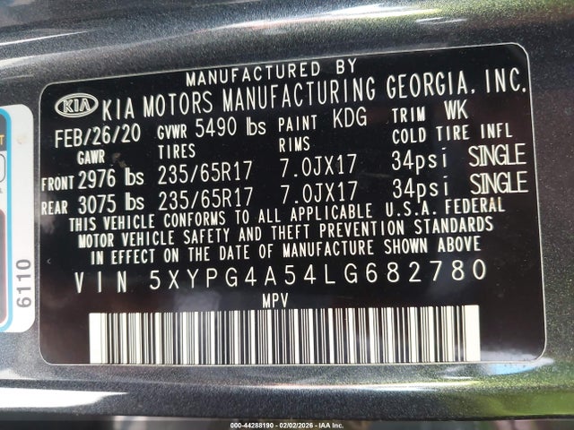 5XYPG4A54LG682780 KIA Sorento 3.3l Lx