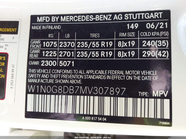 W1N0G8DB7MV307897 Mercedes-Benz Glc 300 Suv
