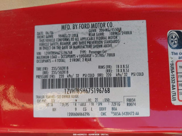 2007 FORD MUSTANG 1ZVHT85H675196768 Photo 8