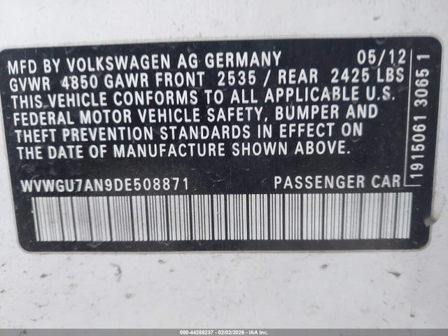 Продаж на аукціоні авто 2013 Volkswagen Cc 3.6l Vr6 Executive, vin: WVWGU7AN9DE508871, номер лоту: 44288237