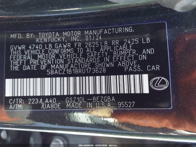 2024 Lexus Es 350 მანქანა იყიდება აუქციონზე, vin: 58ACZ1B18RU173628, აუქციონის ნომერი: 44288240