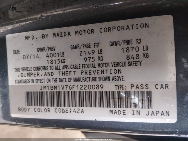 JM1BM1V76F1220089 Mazda Mazda3 I Touring