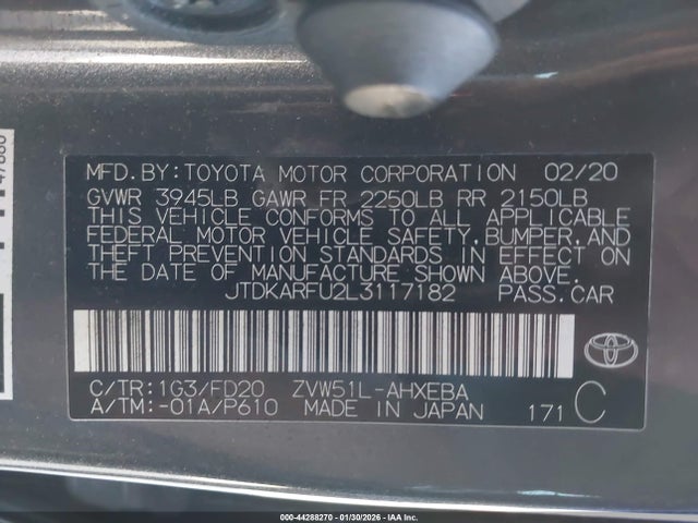 JTDKARFU2L3117182 Toyota Prius Le