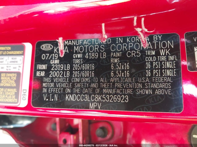 KNDCC3LC8K5326923 KIA NIRO EX