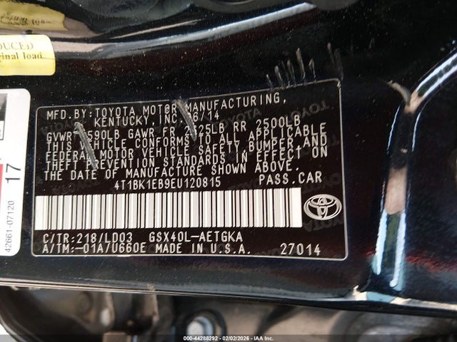 4T1BK1EB9EU120815 Toyota AVALON XLE