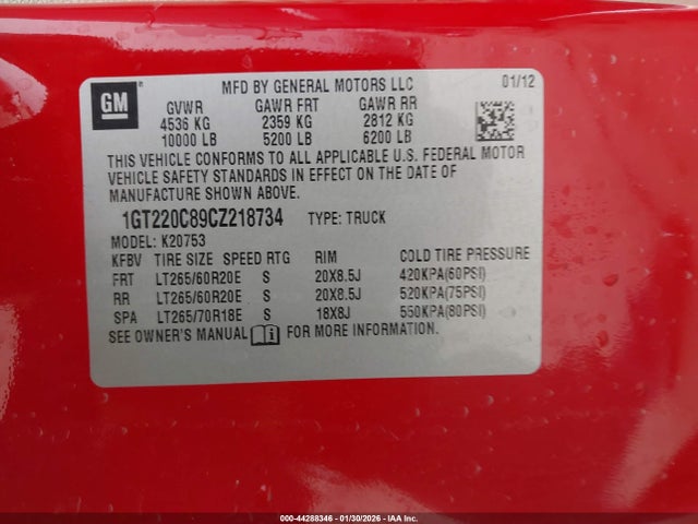 Aukcja sprzedaży 2012 Gmc Sierra 2500hd Sle, vin: 1GT220C89CZ218734, numer aukcji: 44288346