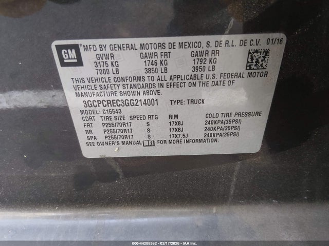 3GCPCREC3GG214001 Chevrolet Silverado 1500 1lt