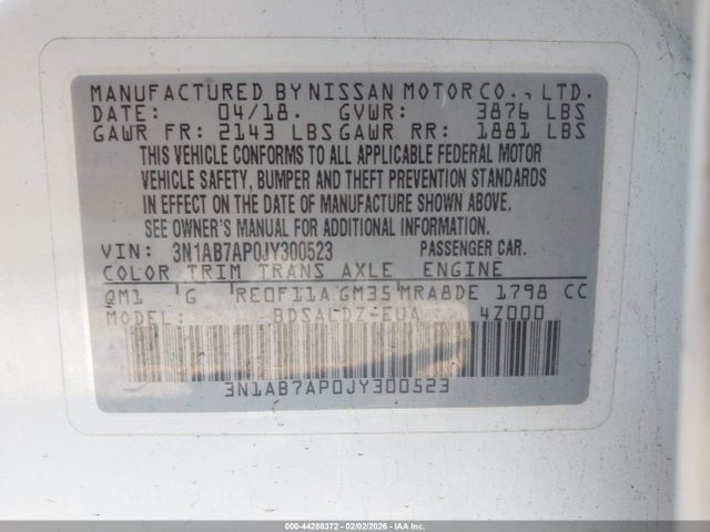 3N1AB7AP0JY300523 Nissan SENTRA SV