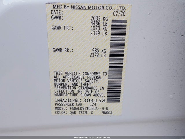 1N4AZ1CP6LC304158 Nissan Leaf Sv 40 Kwh