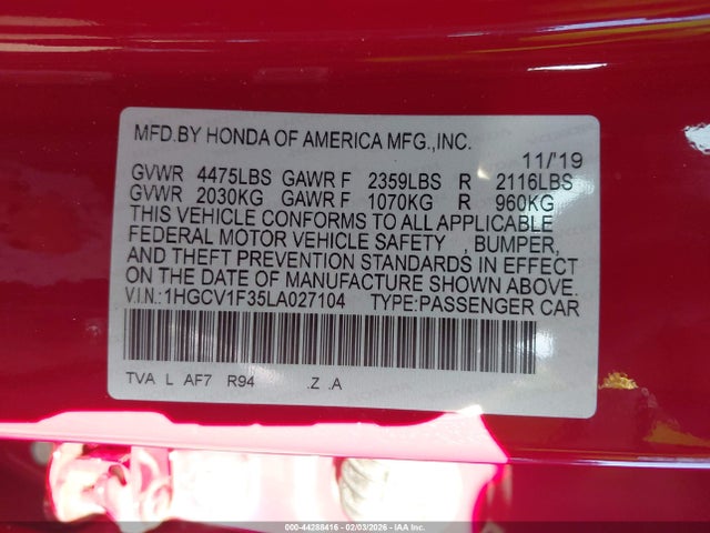 1HGCV1F35LA027104 Honda Accord Sport