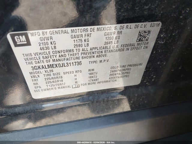 3GKALMEX0JL311736 GMC Terrain Sle