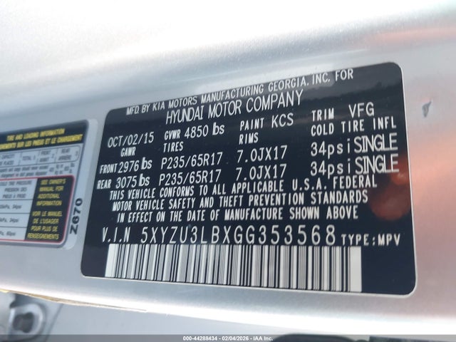 5XYZU3LBXGG353568 Hyundai Santa Fe Sport 2.4l