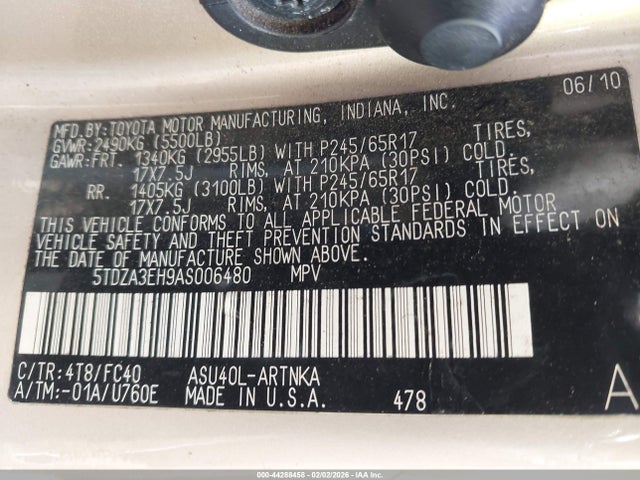2010 TOYOTA HIGHLANDER 5TDZA3EH9AS006480 Photo 8
