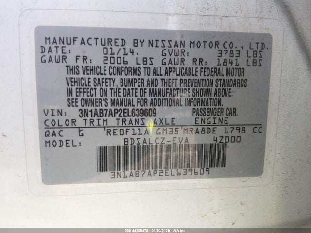 3N1AB7AP2EL639609 Nissan SENTRA S