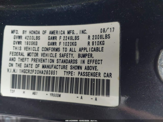 1HGCR2F30HA280851 Honda ACCORD LX