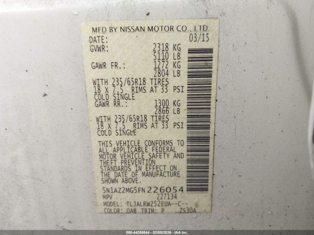 5N1AZ2MG5FN226054 Nissan MURANO SL