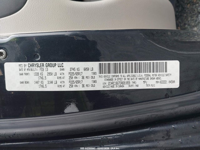 2013 Chrysler Town & Country Touring მანქანა იყიდება აუქციონზე, vin: 2C4RC1BG7DR691859, აუქციონის ნომერი: 44288562