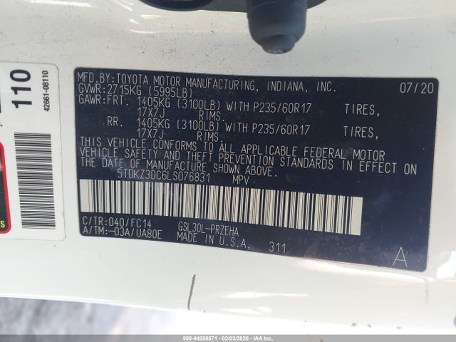 Toyota SIENNA LE 2020 5TDKZ3DC6LS076831 Image 9