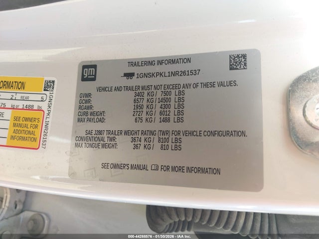 1GNSKPKL1NR261537 Chevrolet Tahoe Z71