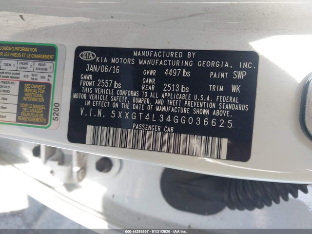 5XXGT4L34GG036625 KIA Optima Lx
